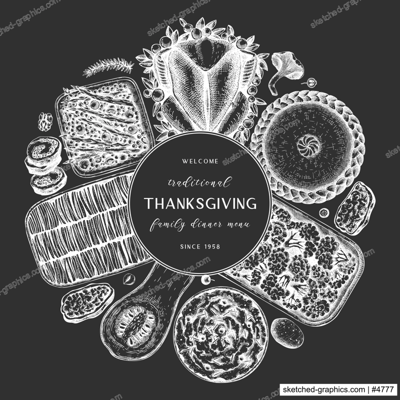 Thanksgiving Dinner Menu Chalkboard Wreath Illustration